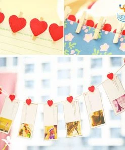 PrateekPA Heart Wooden Paper Clip With String - Set Of 10