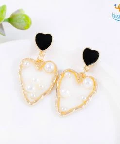 AmyLi Heart Gold & Pearl Earrings