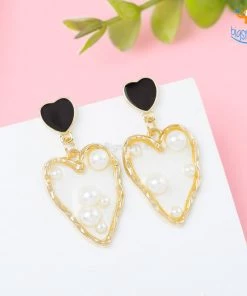 AmyLi Heart Gold & Pearl Earrings