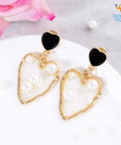 AmyLi Heart Gold & Pearl Earrings