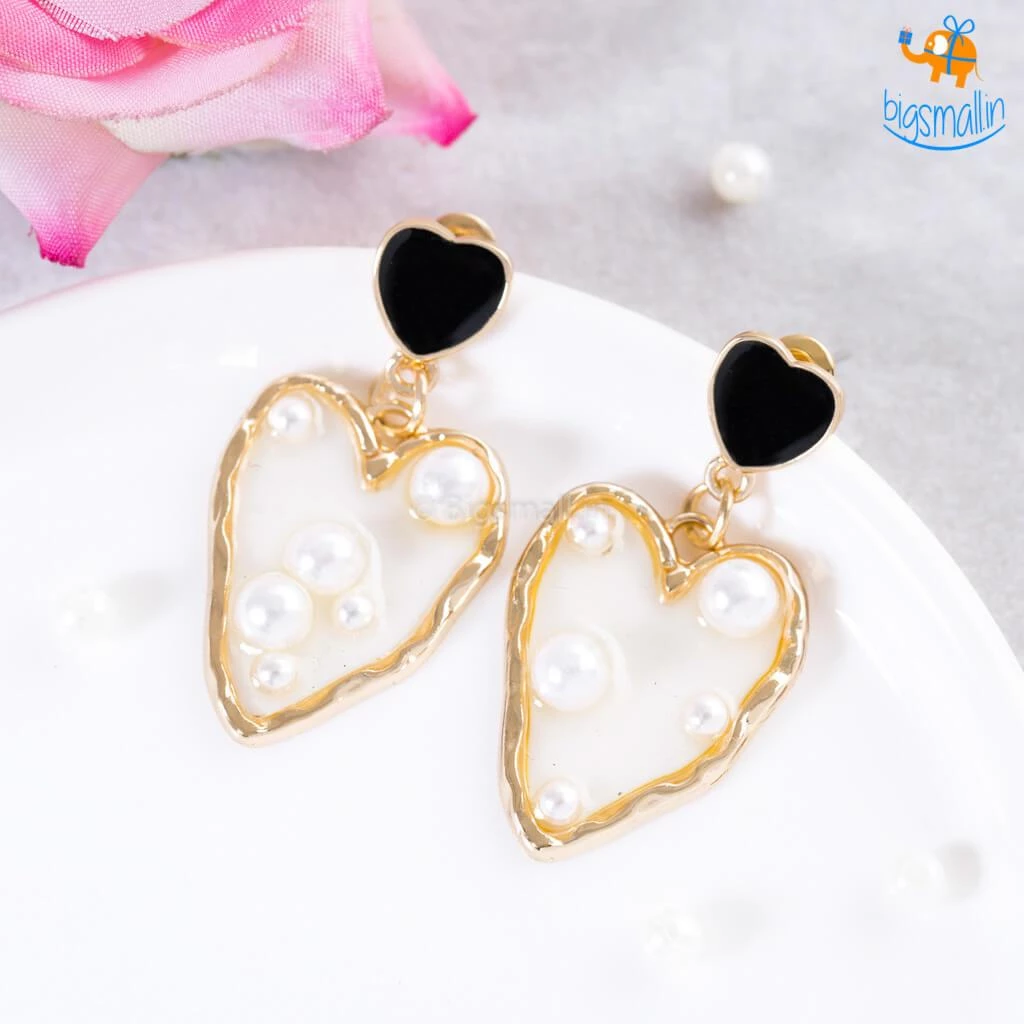 AmyLi Heart Gold & Pearl Earrings