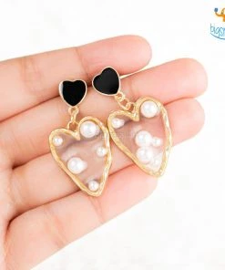 AmyLi Heart Gold & Pearl Earrings
