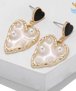 AmyLi Heart Gold & Pearl Earrings