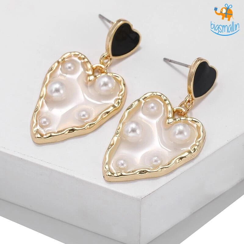 AmyLi Heart Gold & Pearl Earrings