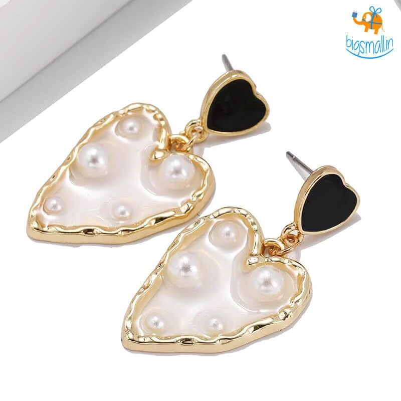 AmyLi Heart Gold & Pearl Earrings