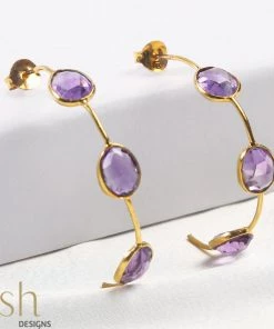 Ash Designs Hera Amethyst Half Hoop Earrings All Of It