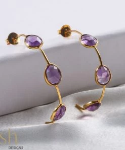 Ash Designs Hera Amethyst Half Hoop Earrings All Of It