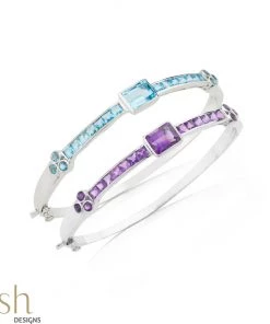Ash Designs Whimsical Semi-Precious Bracelet Bangle Set In Silver
