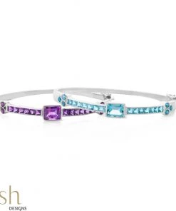 Ash Designs Whimsical Semi-Precious Bracelet Bangle Set In Silver