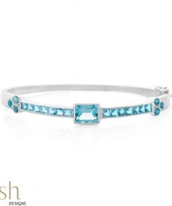 Ash Designs Whimsical Semi-Precious Bracelet Bangle Set In Silver