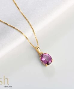 Ash Designs Isla Pink Topaz Gold Pendant With Chain