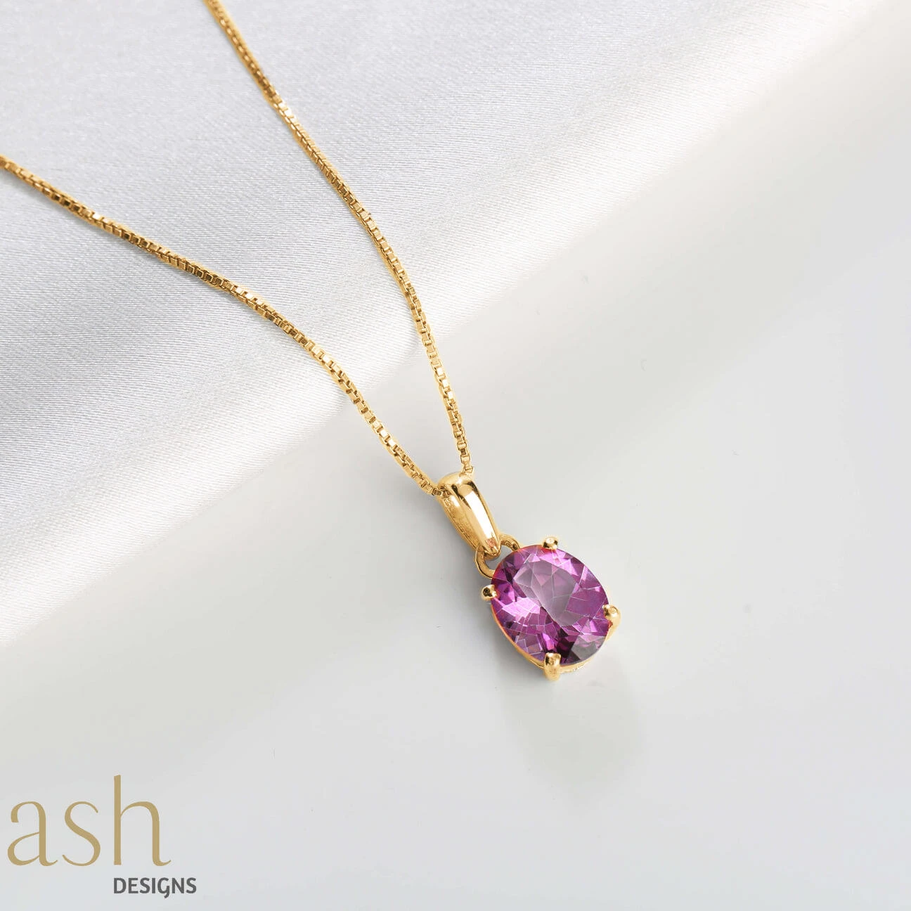 Ash Designs Isla Pink Topaz Gold Pendant With Chain
