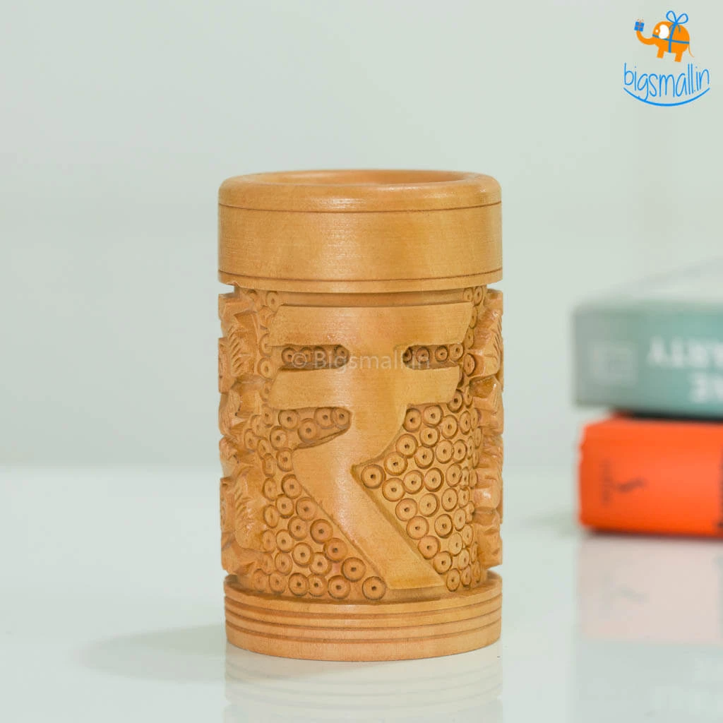 Indian Craft Father's Day Wooden Rupee Symbol Pen Stand