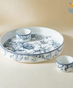 Devnow All Of It Kireina Printed Plate And Dip Bowls - 3 Pcs