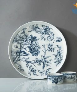 Devnow All Of It Kireina Printed Plate And Dip Bowls - 3 Pcs