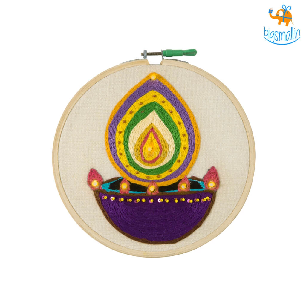 Hoop-Broideries Corporate Handmade Diwali LED Embroidery Hoop Art