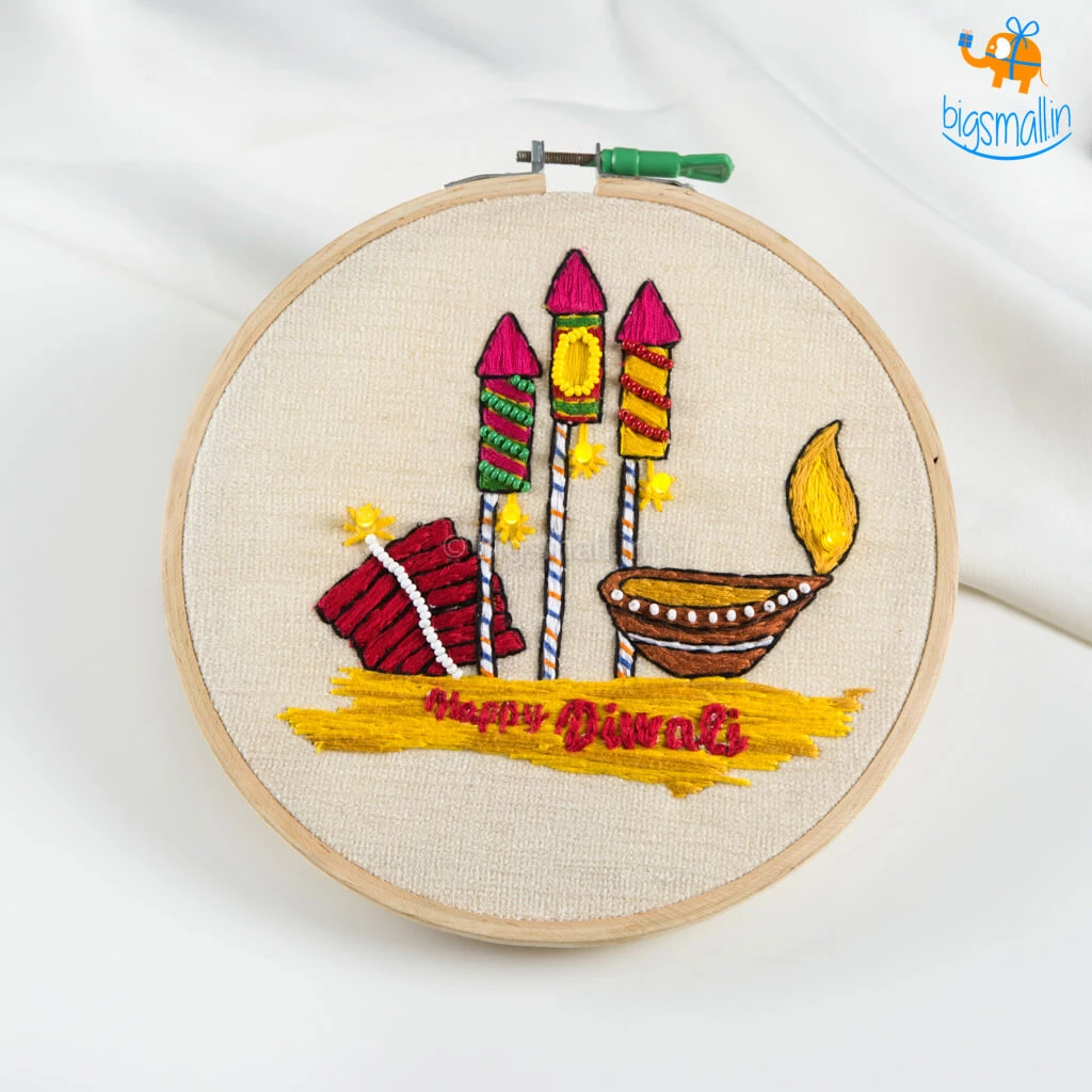 Hoop-Broideries Corporate Handmade Diwali LED Embroidery Hoop Art