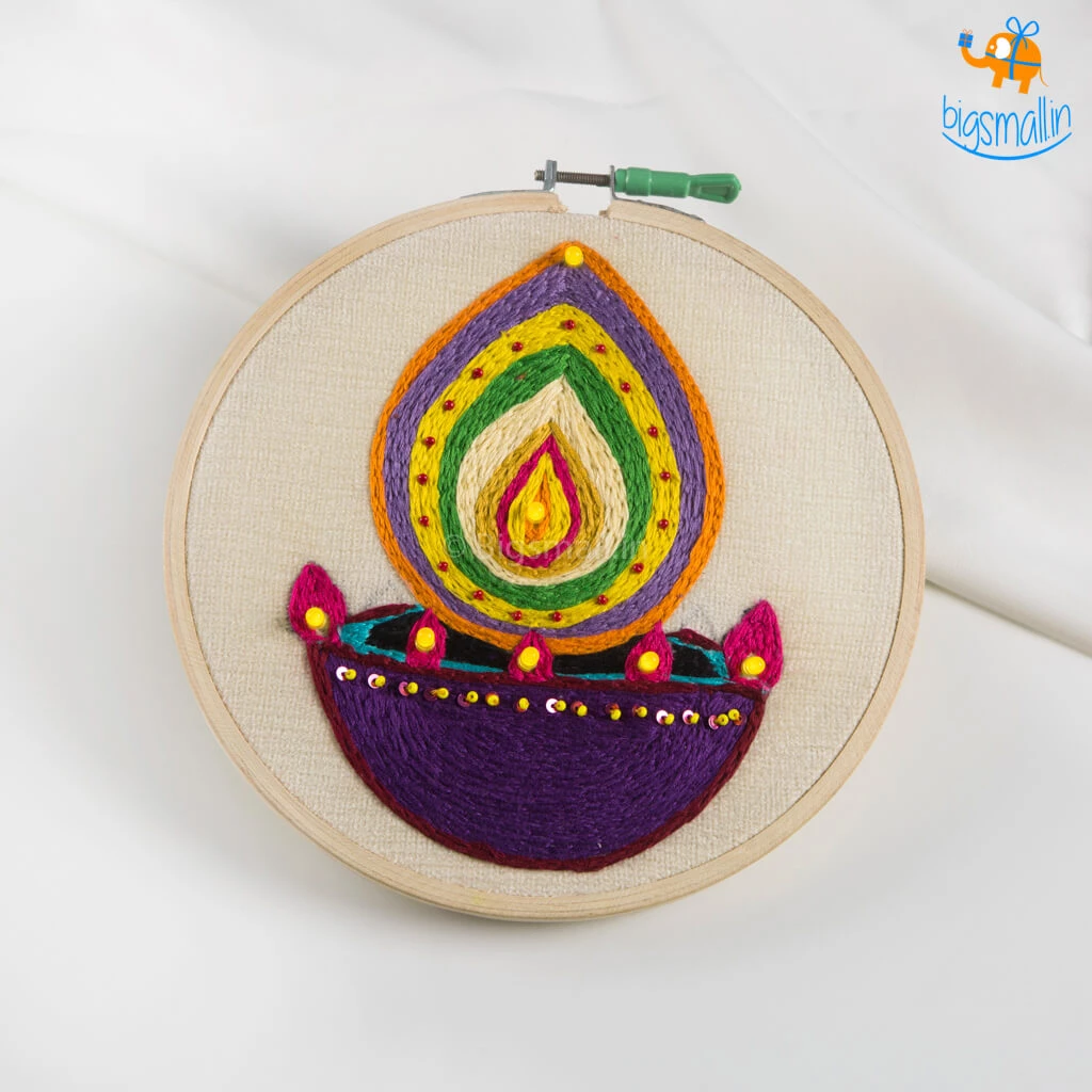 Hoop-Broideries Corporate Handmade Diwali LED Embroidery Hoop Art