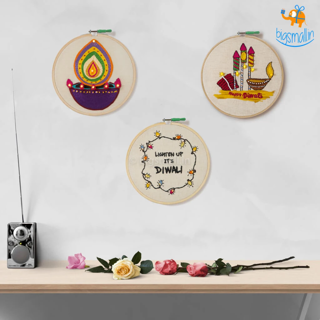 Hoop-Broideries Corporate Handmade Diwali LED Embroidery Hoop Art