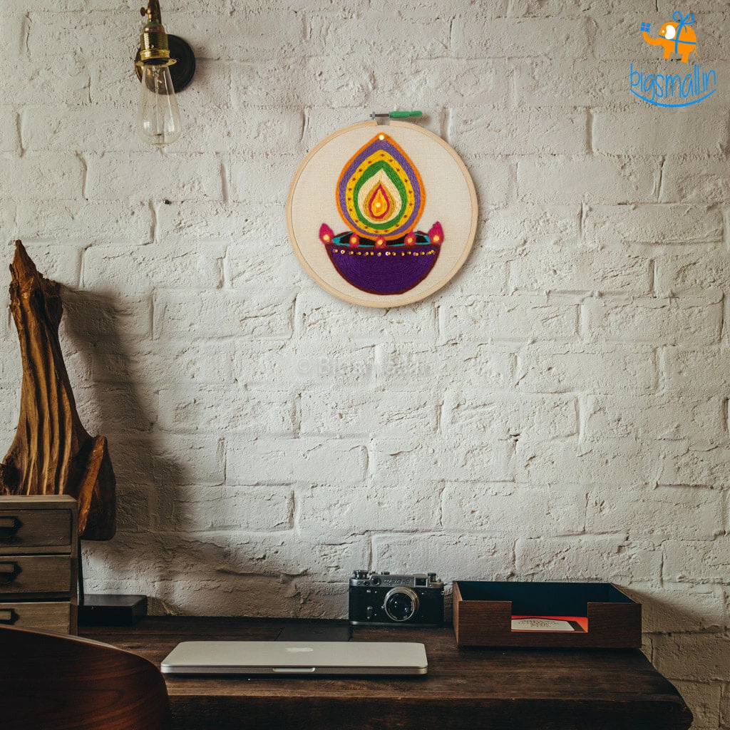 Hoop-Broideries Corporate Handmade Diwali LED Embroidery Hoop Art