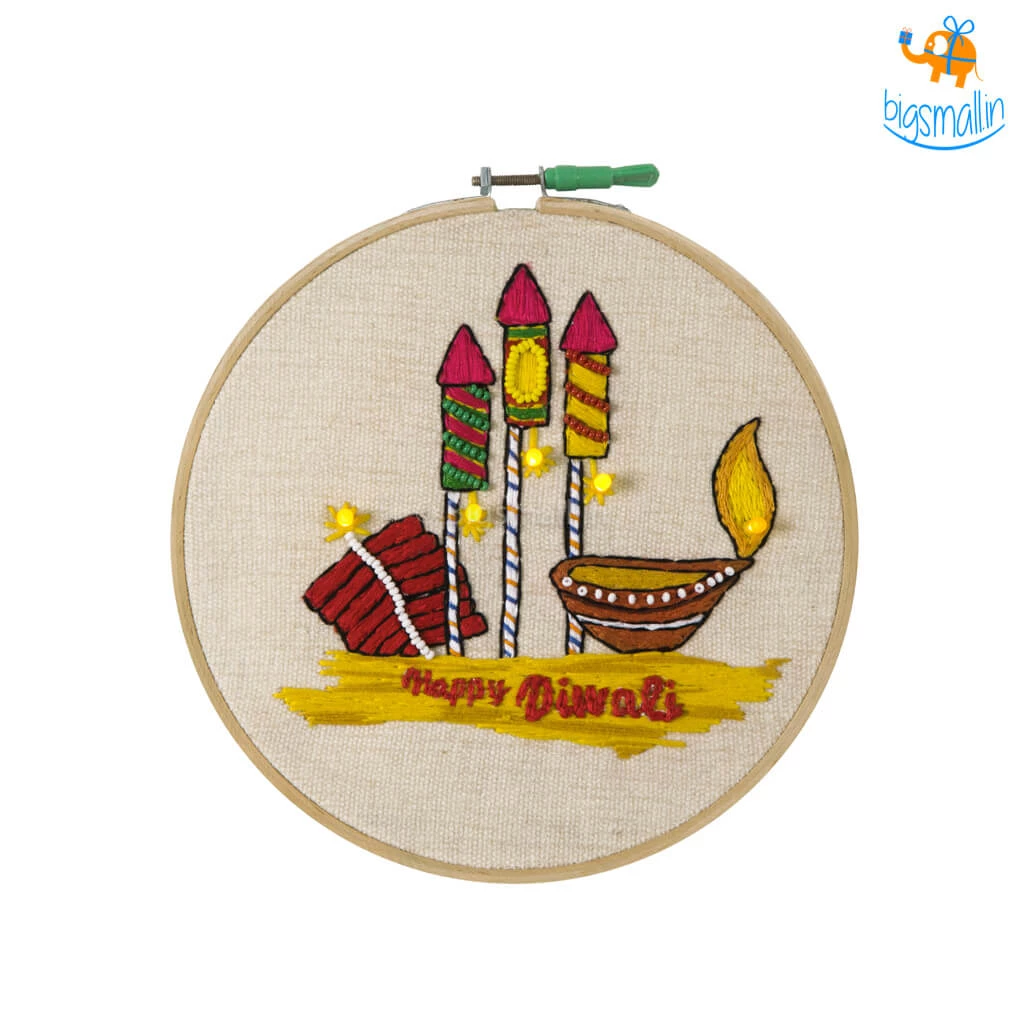 Hoop-Broideries Corporate Handmade Diwali LED Embroidery Hoop Art
