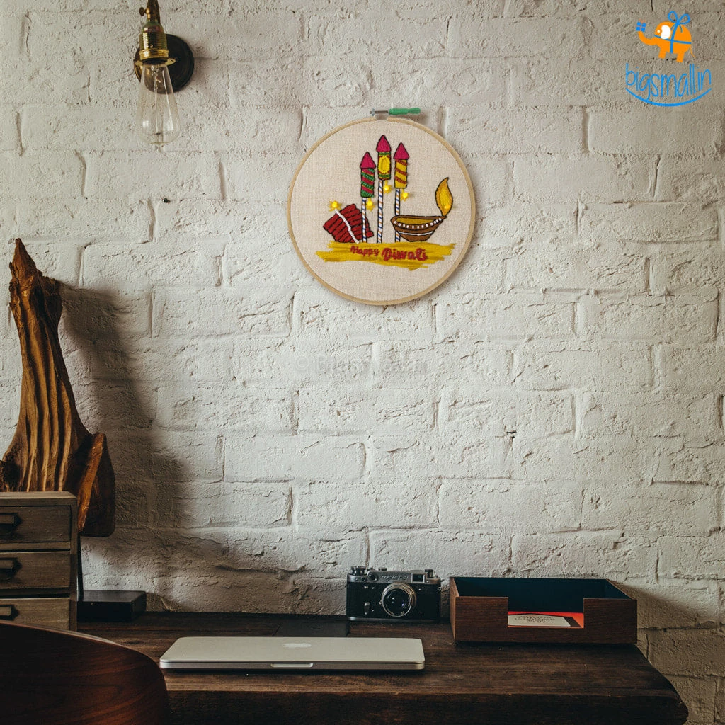 Hoop-Broideries Corporate Handmade Diwali LED Embroidery Hoop Art