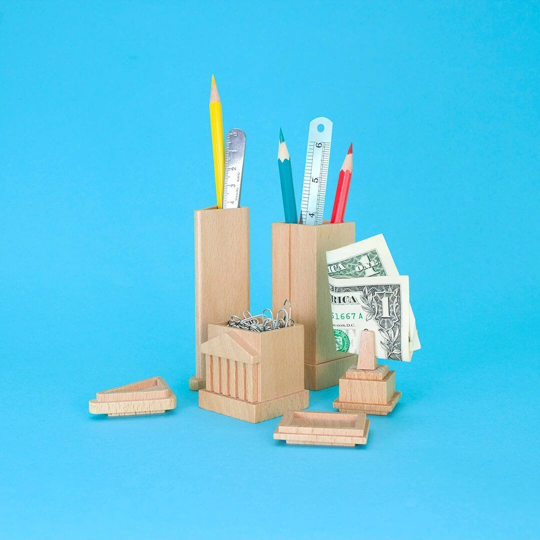 Luckies Wooden City Desk Tidy Stationery Holder Father's Day