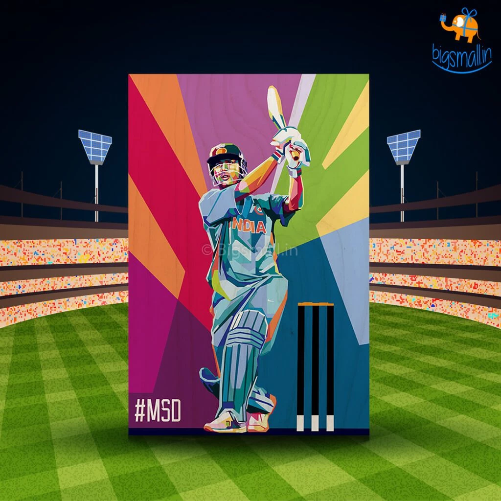 Bigsmall_cc M S Dhoni Printed Wooden Frame ( 17.6 X 11.6 Inches)