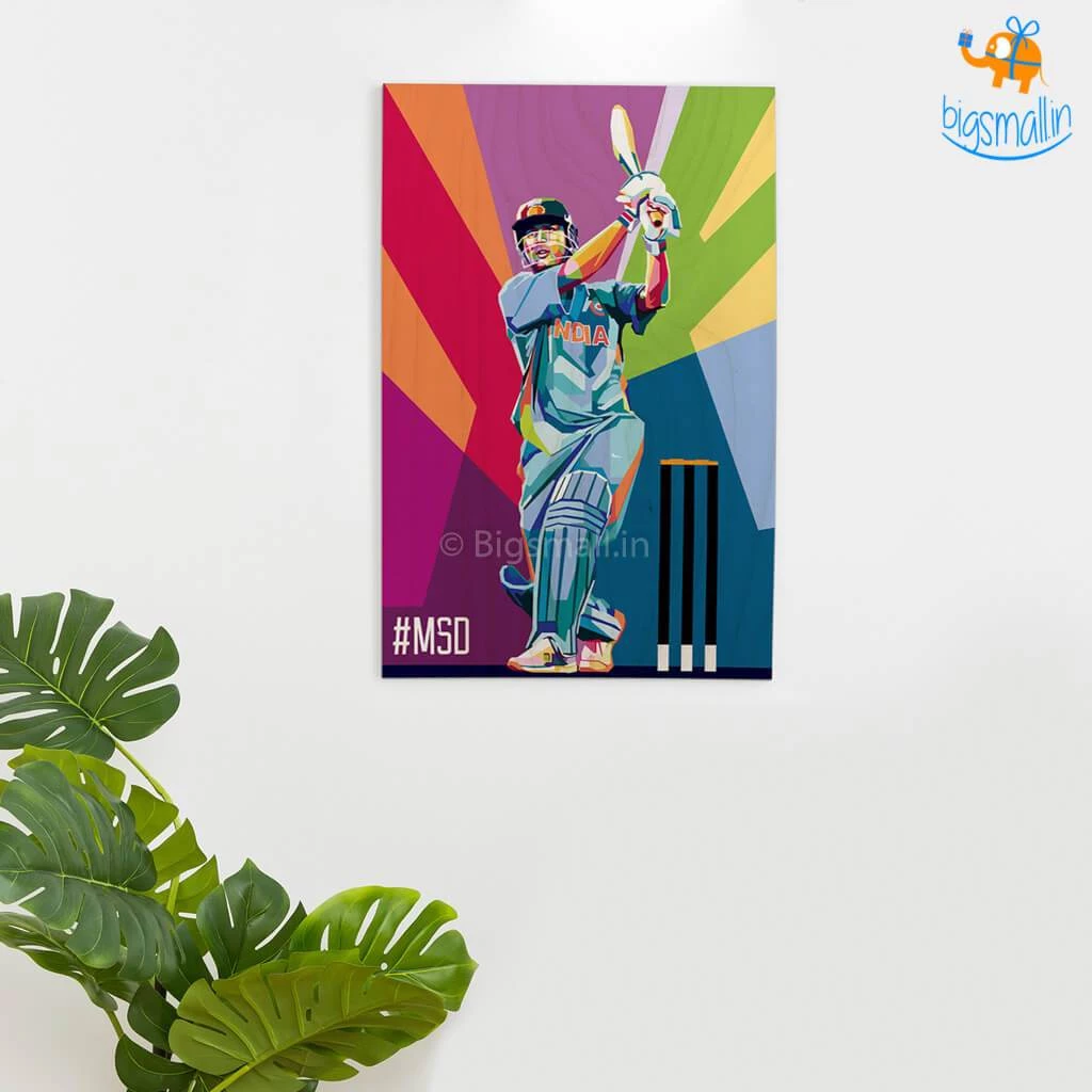 Bigsmall_cc M S Dhoni Printed Wooden Frame ( 17.6 X 11.6 Inches)