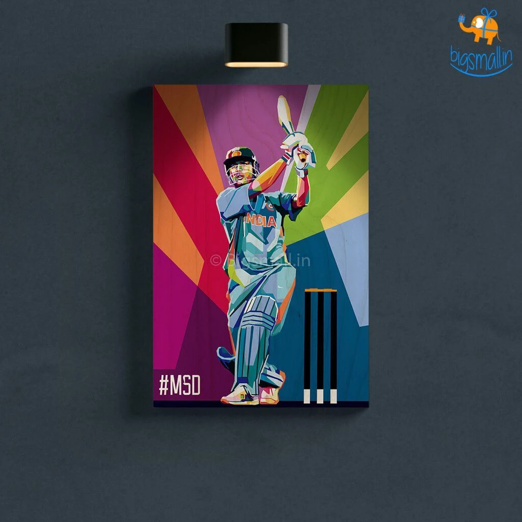 Bigsmall_cc M S Dhoni Printed Wooden Frame ( 17.6 X 11.6 Inches)