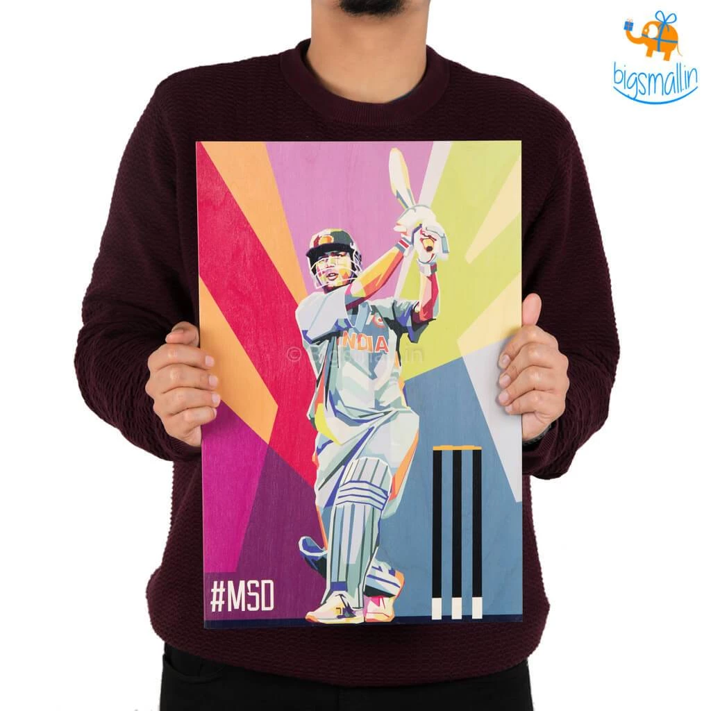Bigsmall_cc M S Dhoni Printed Wooden Frame ( 17.6 X 11.6 Inches)