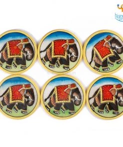 Indian Craft Hand-Painted Marble Elly Coasters - Set Of 6