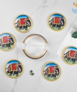 Indian Craft Hand-Painted Marble Elly Coasters - Set Of 6