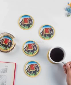Indian Craft Hand-Painted Marble Elly Coasters - Set Of 6