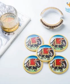 Indian Craft Hand-Painted Marble Elly Coasters - Set Of 6
