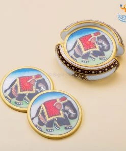 Indian Craft Hand-Painted Marble Elly Coasters - Set Of 6