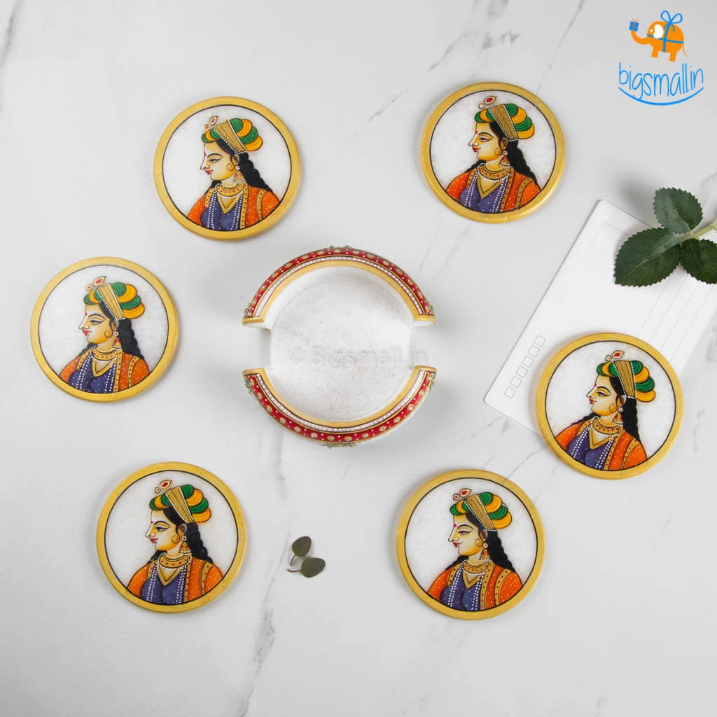 Indian Craft Father's Day Hand-Painted Marble Queen Coasters - Set Of 6