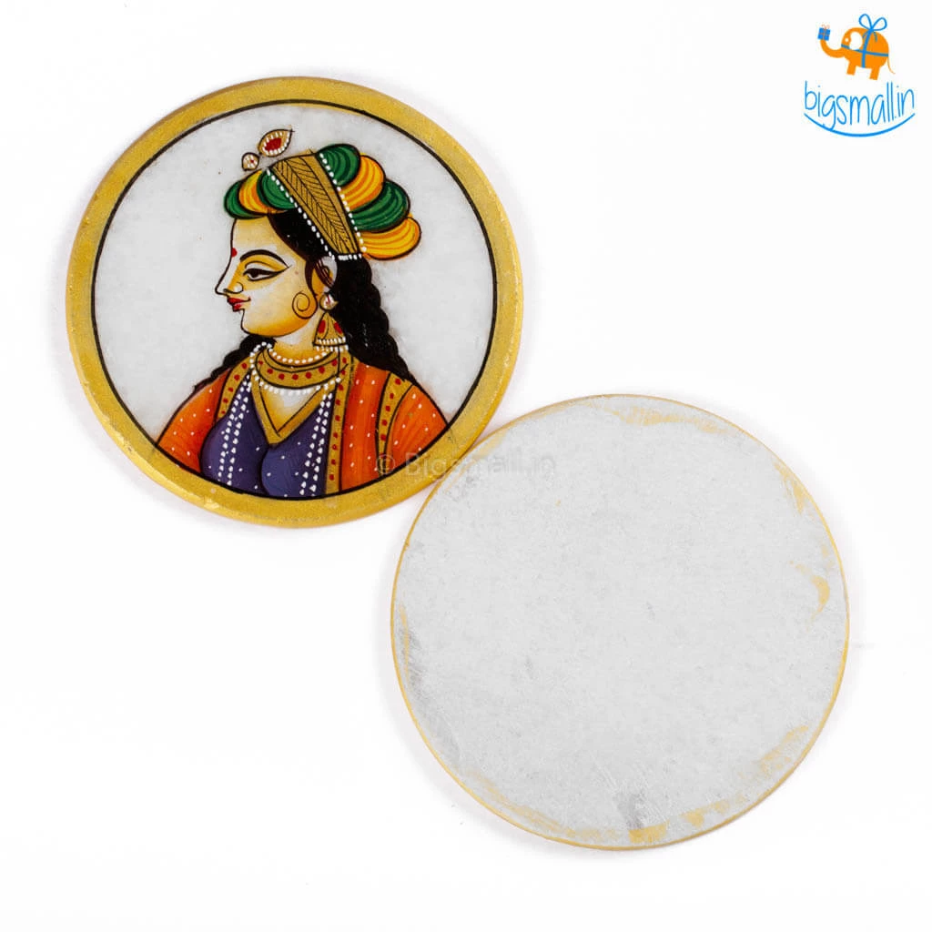 Indian Craft Father's Day Hand-Painted Marble Queen Coasters - Set Of 6
