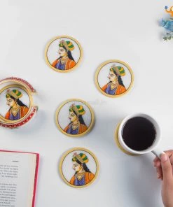 Indian Craft Father's Day Hand-Painted Marble Queen Coasters - Set Of 6