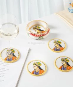 Indian Craft Father's Day Hand-Painted Marble Queen Coasters - Set Of 6