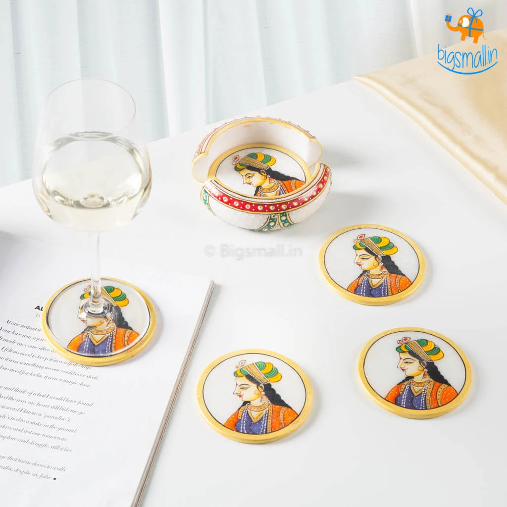 Indian Craft Father's Day Hand-Painted Marble Queen Coasters - Set Of 6