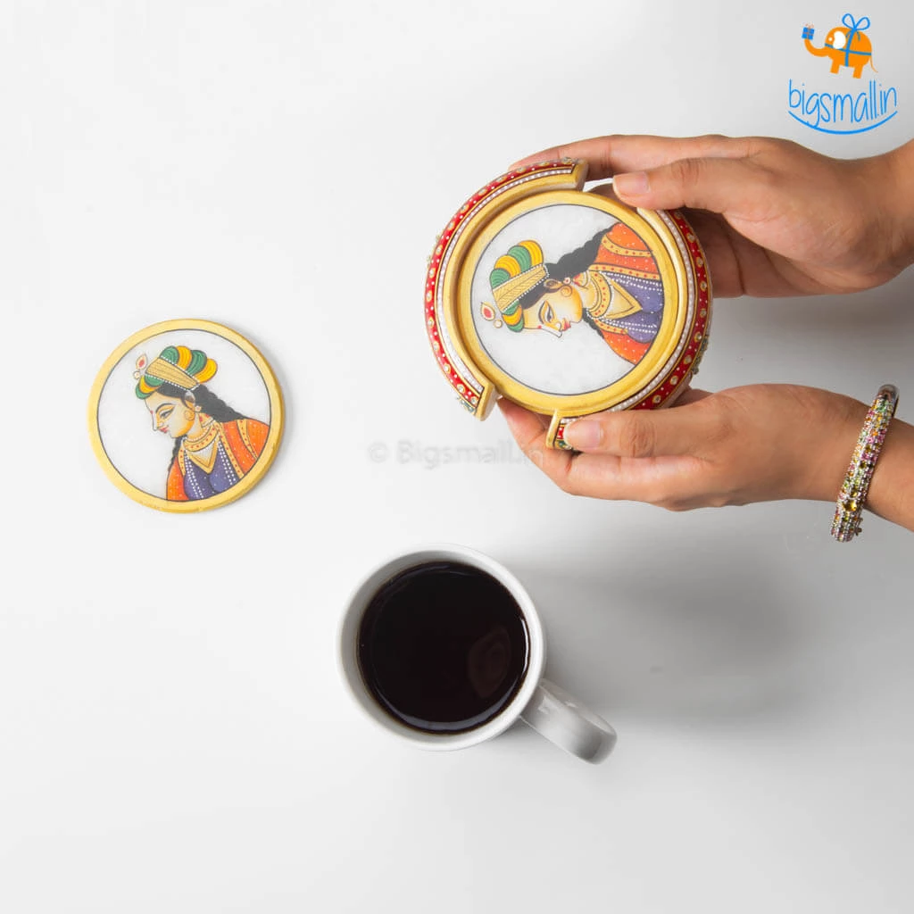 Indian Craft Father's Day Hand-Painted Marble Queen Coasters - Set Of 6