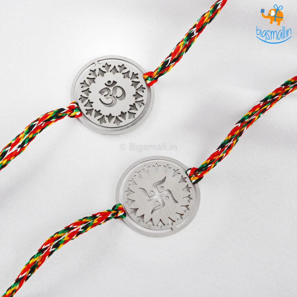 DesignWesign Om & Swastika Metallic Rakhi - Set Of 2