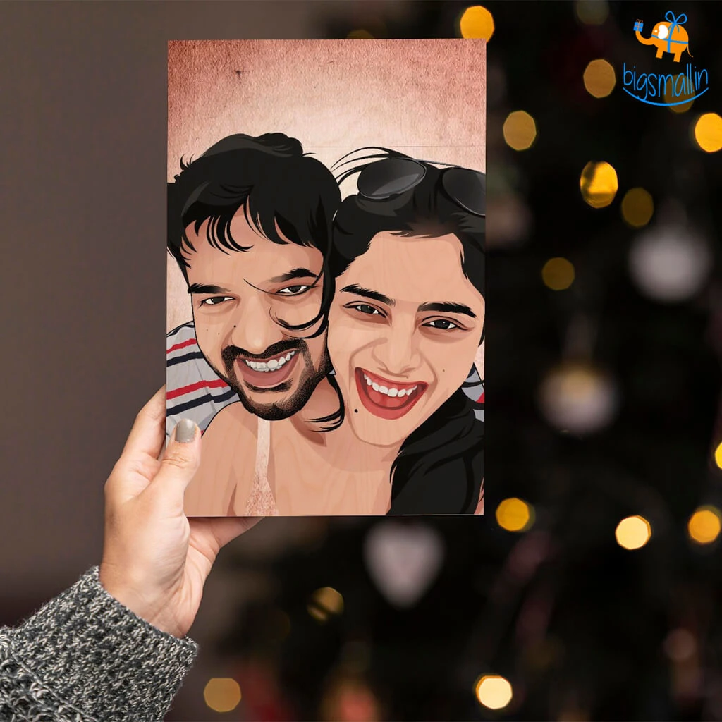 Chitra Chaya Personalized Caricature Wooden Portrait | COD Not Available