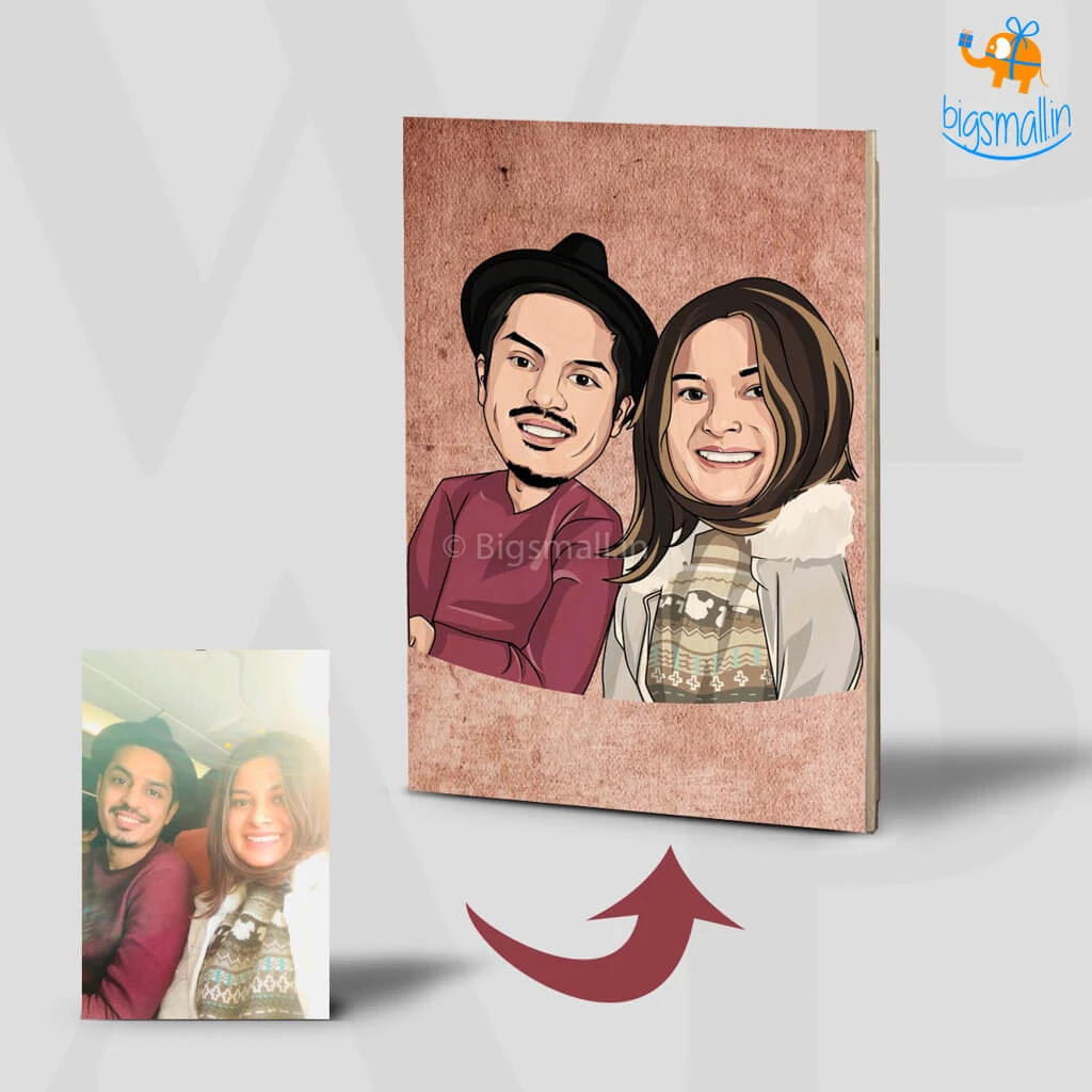 Chitra Chaya Personalized Caricature Wooden Portrait | COD Not Available