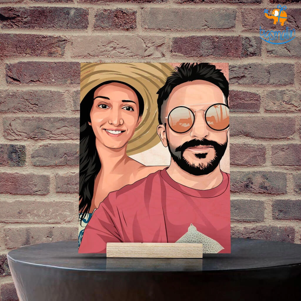 Chitra Chaya Personalized Caricature Wooden Portrait | COD Not Available