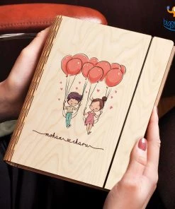 Chitra Chaya Personalized Couple Wooden Binder With Elastic Strap | COD Not Available