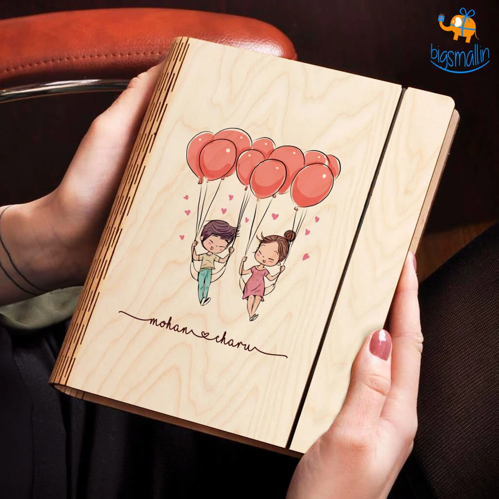Chitra Chaya Personalized Couple Wooden Binder With Elastic Strap | COD Not Available