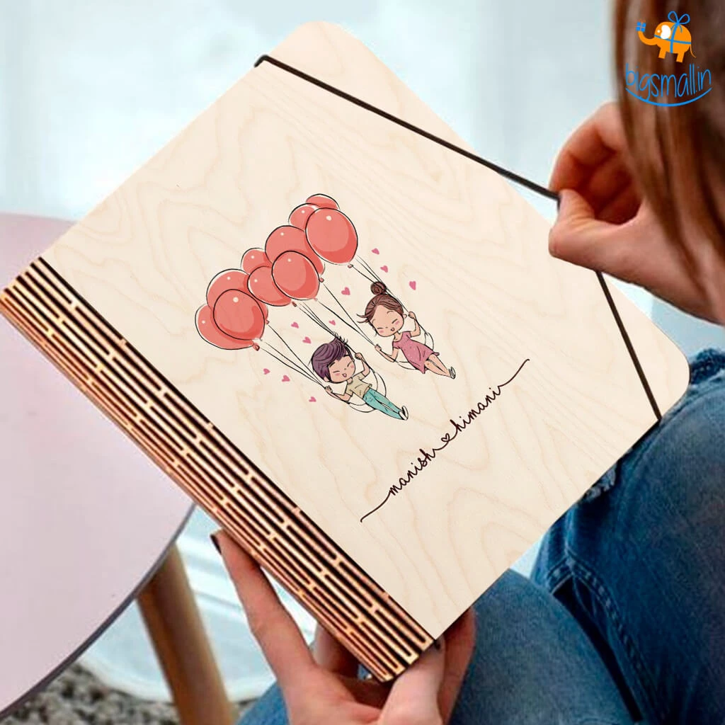Chitra Chaya Personalized Couple Wooden Binder With Elastic Strap | COD Not Available