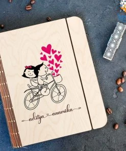 Chitra Chaya Personalized Cycling Couple Wooden Binder With Elastic Strap | COD Not Available